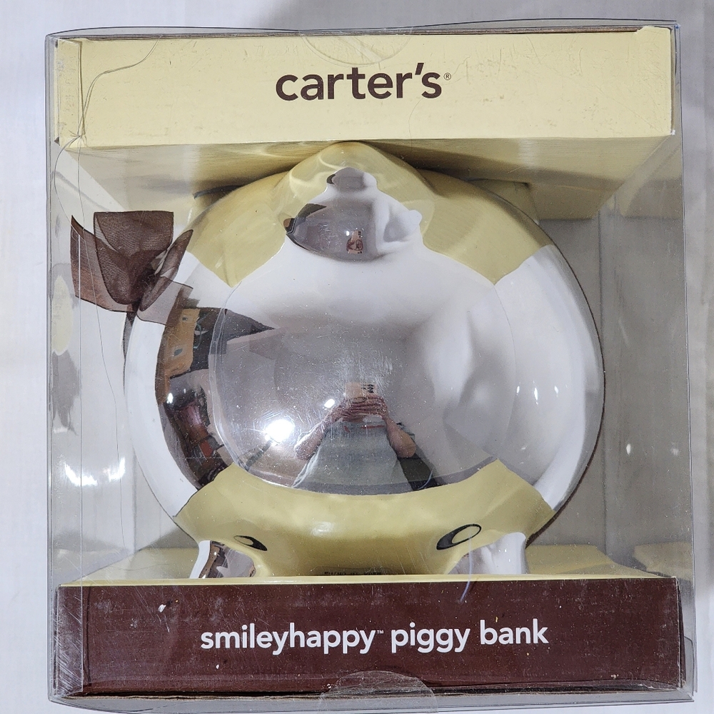 Carter's Smiley Happy Piggy Bank Chrome Finish New In Box Children Coin Bank - Picture 2 of 6